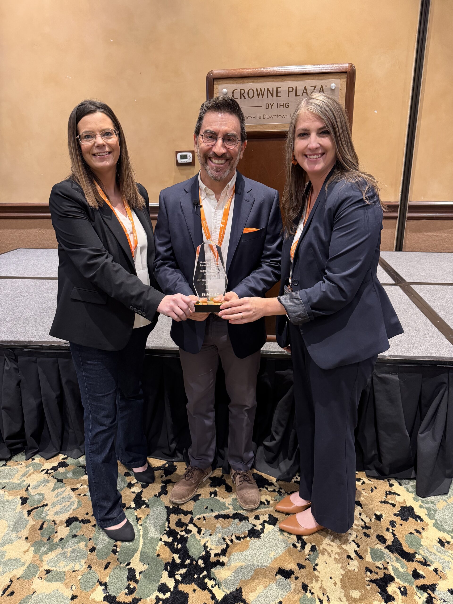 Pictured left to right: Amy Sturgill, AVP, Director of Digital & Content Marketing at UT Federal Credit Union; Jeff Sundheim, AI Business Strategist at Google; and Hanna Gomez, Chief Marketing Officer at UT Federal Credit Union.